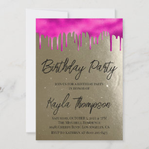 Convite de Aniversário Rosa Dourado Festa de Anive