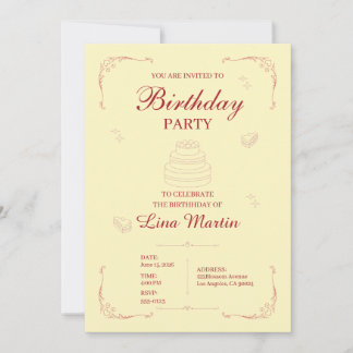 Convite de Aniversário Rosa Elegante