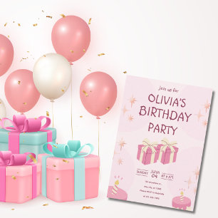 Convite de Aniversário Rosa Elegante para Meninas