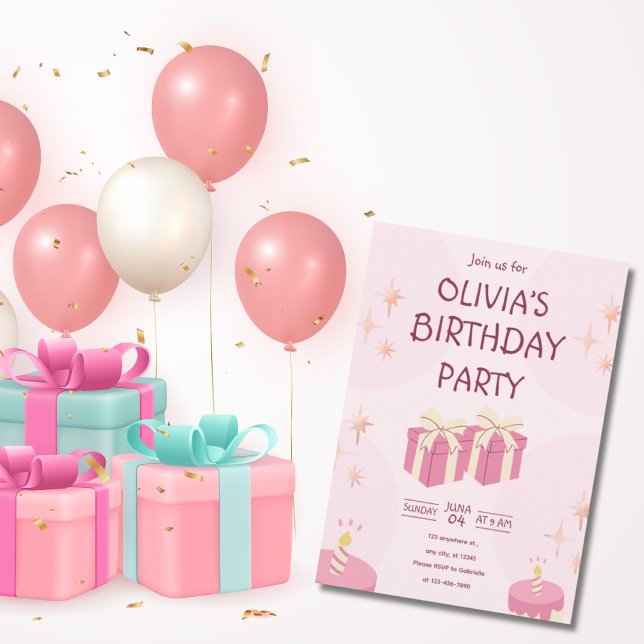 Convite de Aniversário Rosa Elegante para Meninas (Criador carregado)