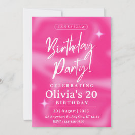 Convite de aniversário rosa Elegante Personalizáve