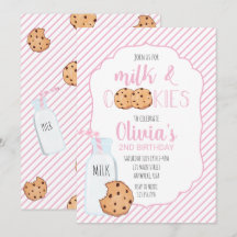 Convite de Aniversário Rosa Leite e Biscoitos para