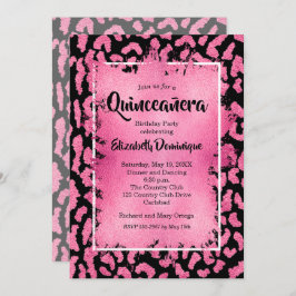 Convite de aniversário Rosa Leopardo Quinceañera