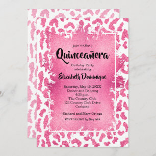 Convite de aniversário Rosa Leopardo Quinceañera