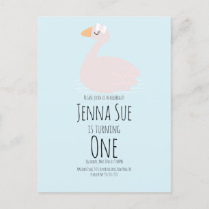 Convite de Aniversário Rosa Meninas Cisnes Fofos