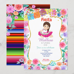 Convite de Aniversário Rosa Mexicano Menina Dourad