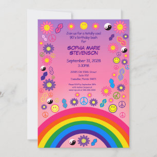 Convite de Aniversário Rosa Nostálgico dos Anos 90