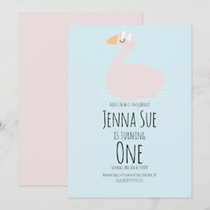 Convite de Aniversário Rosa para Meninas com Cisne