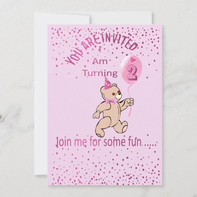 Convite de Aniversário Rosa para Segundo Aniversár (Frente)