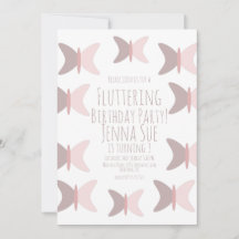 Convite de Aniversário Rosa Pastel Borboleta Boêmi