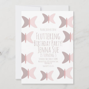 Convite de Aniversário Rosa Pastel Borboleta Boêmi