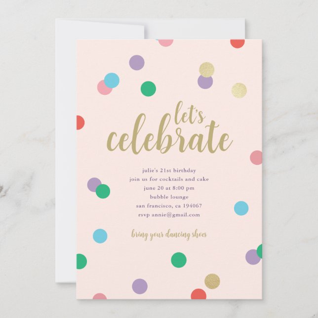 Convite de Aniversário Rosa Peachy com Confetes (Frente)
