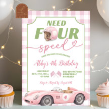 Convite de Aniversário Rosa Préppy Retro Need Four
