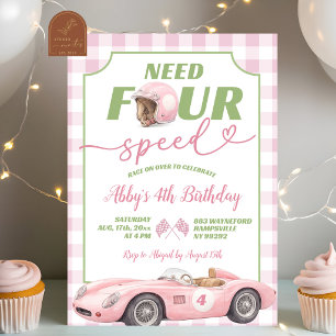 Convite de Aniversário Rosa Préppy Retro Need Four