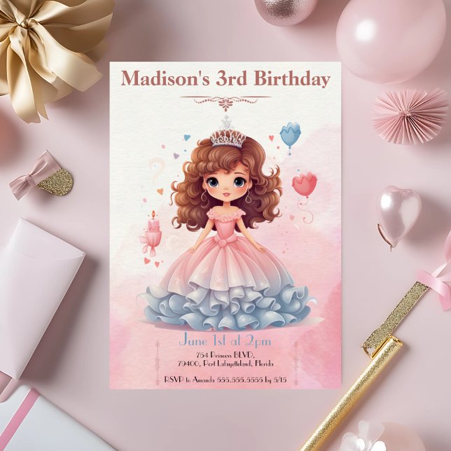 Convite de aniversário Rosa Princesa (Criador carregado)