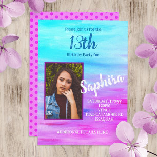 Convite de Aniversário Rosa Quente Brilhante Turqu