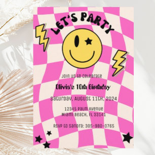 Convite de Aniversário Rosa Quente Préppy Y2K Sorr