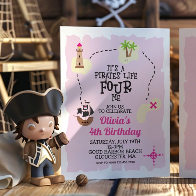 Convite de Aniversário Rosa Vida de Pirata para mi (Criador carregado)