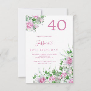 Convite de Aniversário Rosas Cor-de-Rosa Canto Dec
