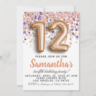Convite de Aniversário Rose Gold 12 anos