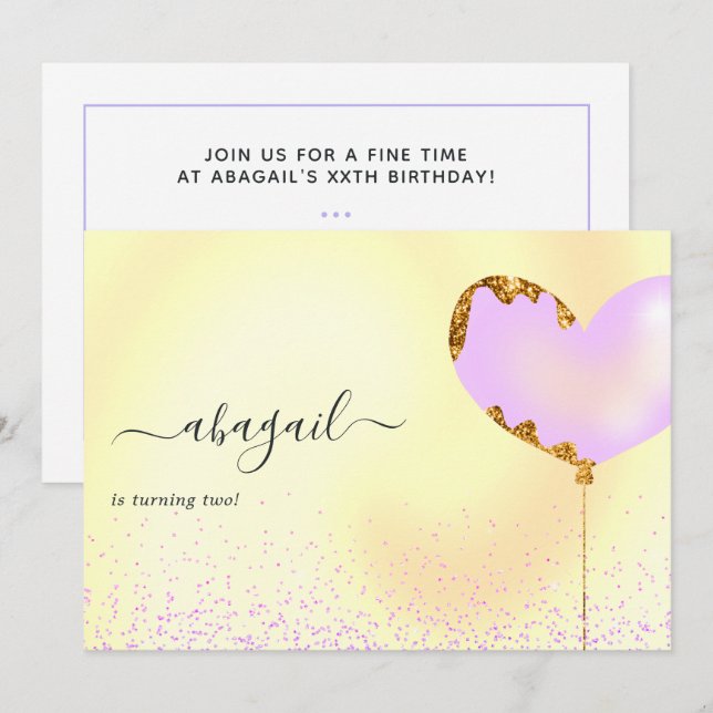 Convite de aniversário roxo e Dourado (Frente/Verso)