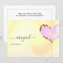 Convite de aniversário roxo e Dourado