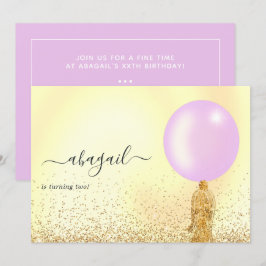 Convite de aniversário roxo e Dourado e rosa