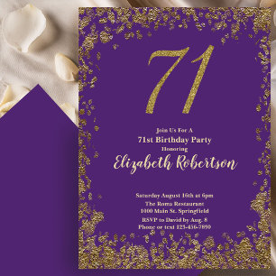 Convite de Aniversário Roxo Elegante de 71 anos em