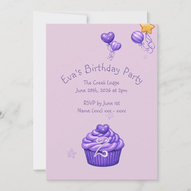 Convite de Aniversário Roxo para Meninas (Frente)