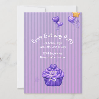 Convite de Aniversário Roxo para Meninas
