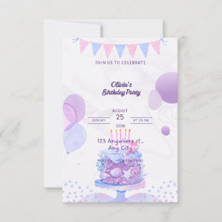 Convite de Aniversário Roxo Pastel Editável -