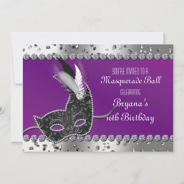 Convite de Aniversário Roxo Prata para Festa de Má (Frente)