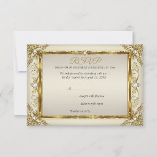 Convite de Aniversário RSVP Elegante Dourado Creme