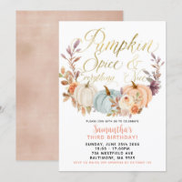Convite de Aniversário Rustic Floral Pumpkin