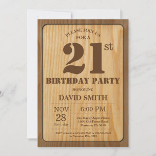 Convite de Aniversário Rústico de 21 Anos Madeira