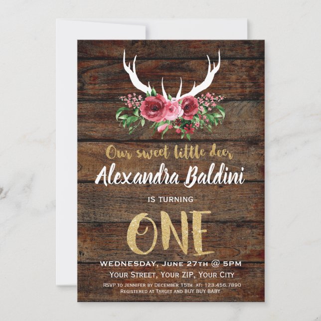 Convite de Aniversário Rutic Deer (Frente)
