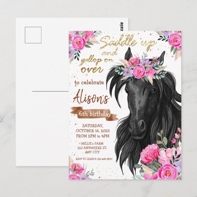 Convite de Aniversário "Saddle Up Horse" (Frente/Verso)