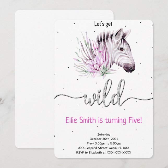 Convite de Aniversário Safari de Animais (Frente/Verso)