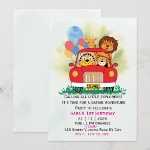 Convite de Aniversário Safari de Animais da Selva