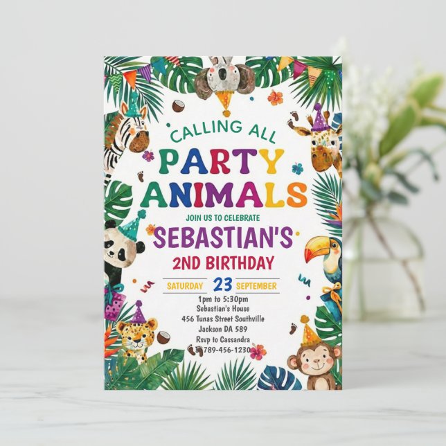 Convite de Aniversário Safari Dois Selvagens para  (Em pé/Frente)