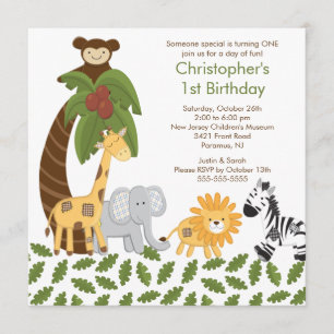 Convite de aniversário Safari Selgle Animal Kid