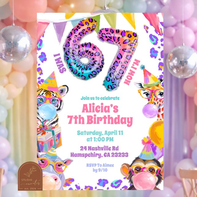 Convite de Aniversário Safari Selvagem Colorido 67 (Criador carregado)