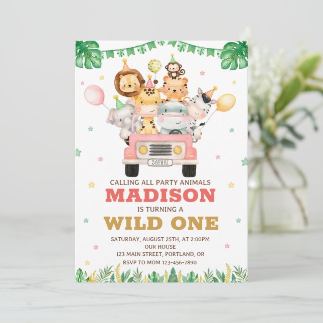 Convite de aniversário Safari Um convite (Em pé/Frente)