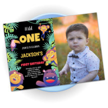 Convite de aniversário Safari Verde de 1rua com fo