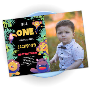 Convite de aniversário Safari Verde de 1rua com fo