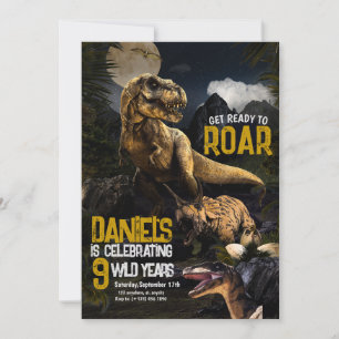 Convite de Aniversário Selvagem de Dinossauro Real