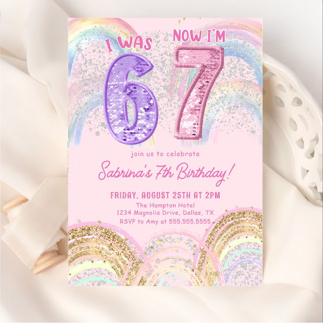 Convite de Aniversário Sequin Rainbow Six Seven 67 (Criador carregado)