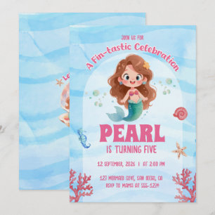 Convite de Aniversário Sereia de Aquarela Debaixo