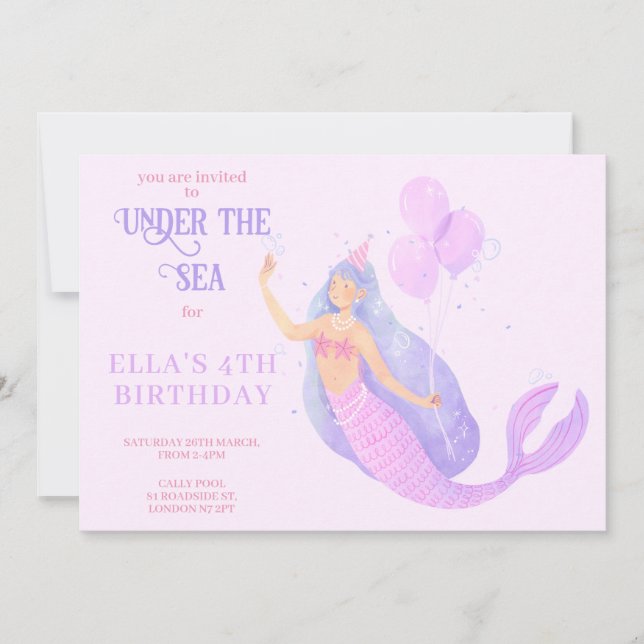 Convite de Aniversário Sereia Sob o Mar (Frente)