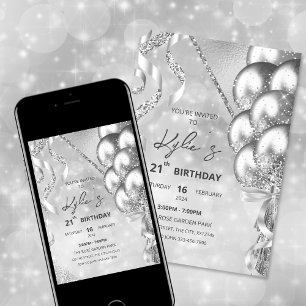 Convite de aniversário Silver Glam
